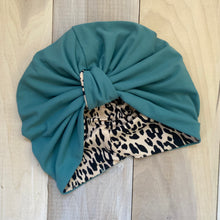Load image into Gallery viewer, Pull On Leopard & Teal Reversible Turban