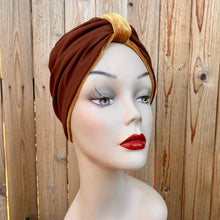 Load image into Gallery viewer, Pull On Gold Velvet & Brown Reversible Turban
