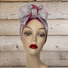 Load image into Gallery viewer, Vintage Style Pink & Grey Plaid Long Tie Turban