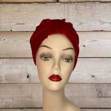 Load image into Gallery viewer, Pull On Floral Print & Red Velvet Reversible Turban