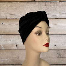 Load image into Gallery viewer, Pull On Black Velvet & Dusty Pink Reversible Turban