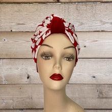 Load image into Gallery viewer, Pull On Floral Print & Red Velvet Reversible Turban