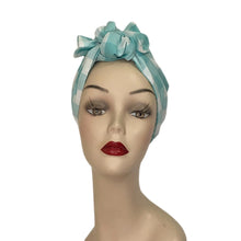 Load image into Gallery viewer, Turquoise Gingham Short Tie Turban