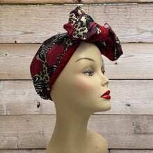 Load image into Gallery viewer, Animal Print Satin & Red Velvet Long Tie Reversible Turban