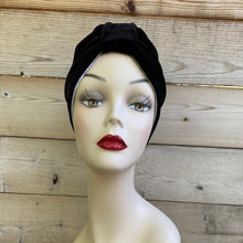 Load image into Gallery viewer, Pull On Black Velvet Reversible Turban with Mask