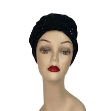 Load image into Gallery viewer, Pull On Black Eyelet Turban