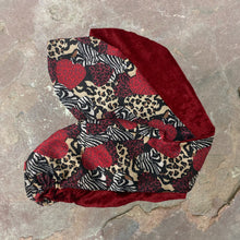 Load image into Gallery viewer, Animal Print Satin & Red Velvet Long Tie Reversible Turban