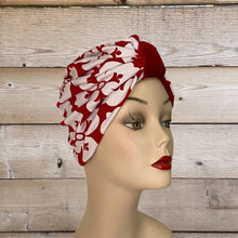 Load image into Gallery viewer, Pull On Floral Print & Red Velvet Reversible Turban