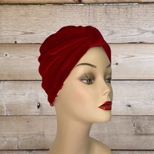 Load image into Gallery viewer, Pull On Floral Print & Red Velvet Reversible Turban