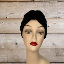 Load image into Gallery viewer, Pull On Black Velvet & Dusty Pink Reversible Turban