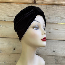 Load image into Gallery viewer, Pull On Black Velvet Reversible Turban with Mask