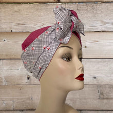 Load image into Gallery viewer, Vintage Style Pink & Grey Plaid Long Tie Turban