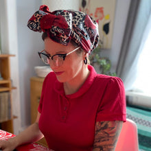 Load image into Gallery viewer, Animal Print Satin & Red Velvet Long Tie Reversible Turban