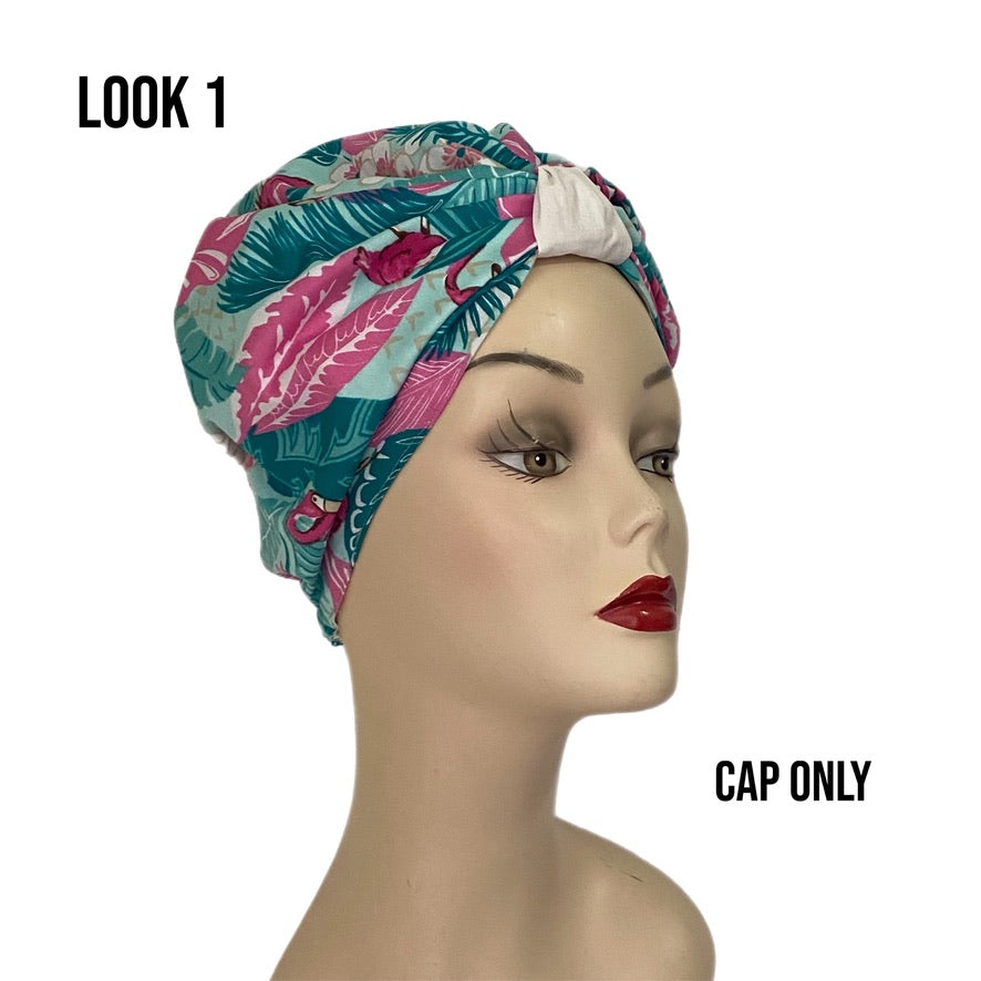 Pull On Flamingo Turban with Tie (wear it 8 different ways!)