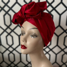 Load image into Gallery viewer, Holiday Red Satin Long Tie Turban
