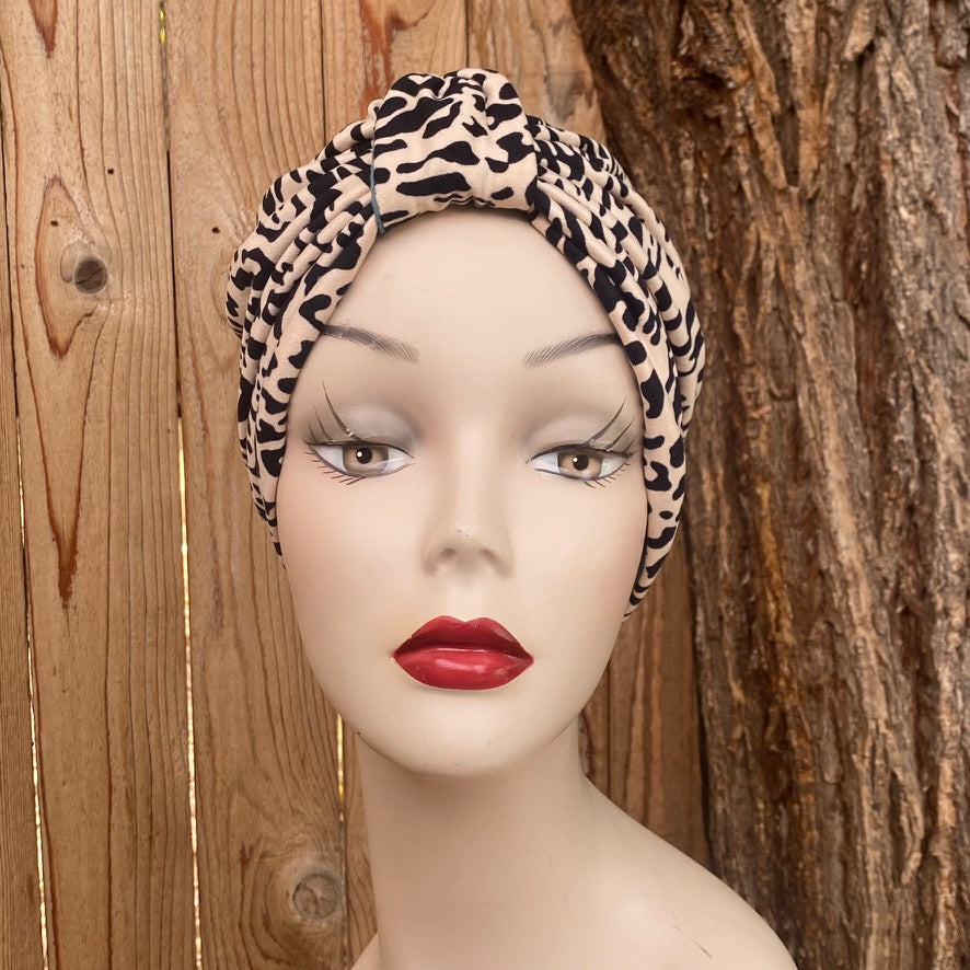 Pull On Leopard & Teal Reversible Turban