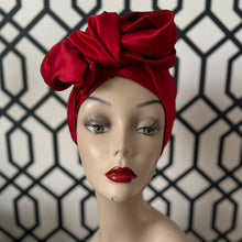 Load image into Gallery viewer, Holiday Red Satin Long Tie Turban
