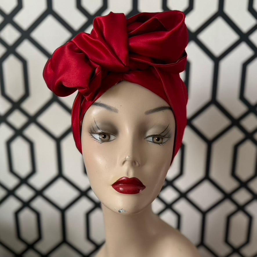 Holiday Red Satin Long Tie Turban