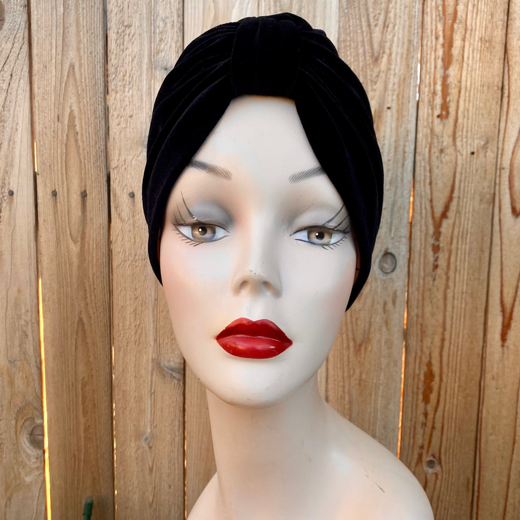 Pull On Black Velvet & Polka Dot Reversible Turban