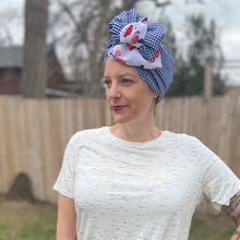 Load image into Gallery viewer, Vintage Style Navy Gingham Turban

