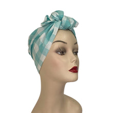Load image into Gallery viewer, Turquoise Gingham Short Tie Turban
