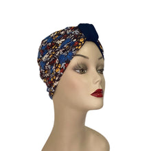 Load image into Gallery viewer, Pull On Blue Floral Turban

