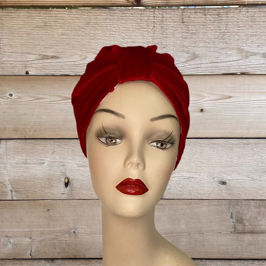 Pull On Red Velvet & White Reversible Turban