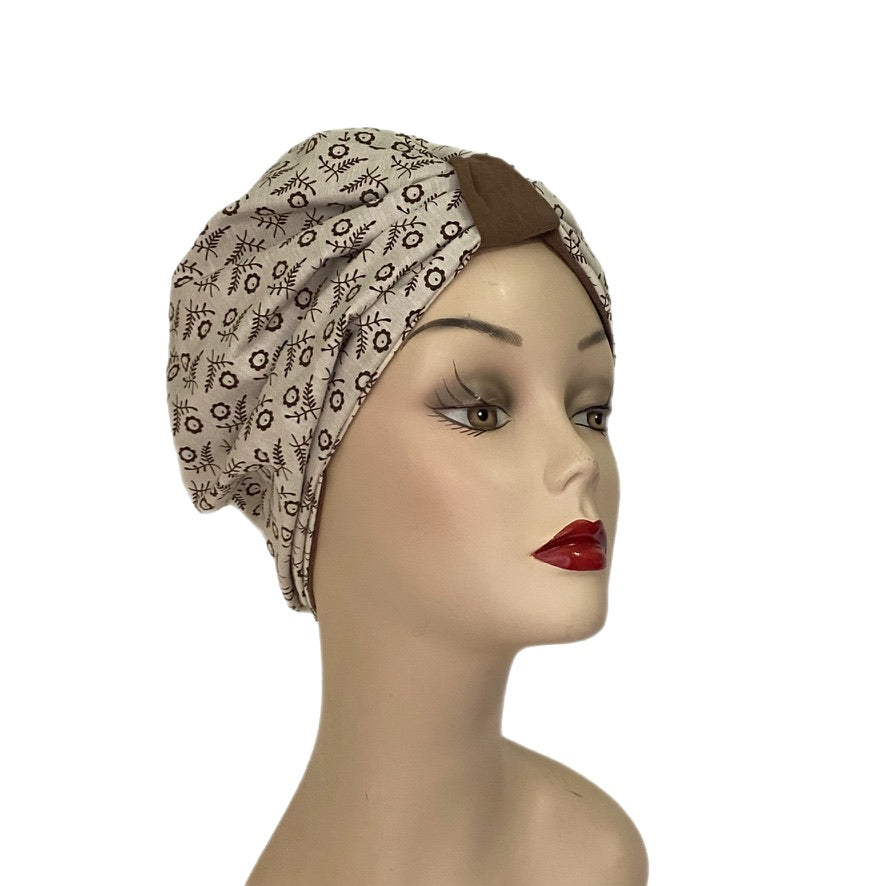 Pull On Brown Floral Turban
