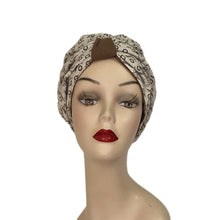 Load image into Gallery viewer, Pull On Brown Floral Turban
