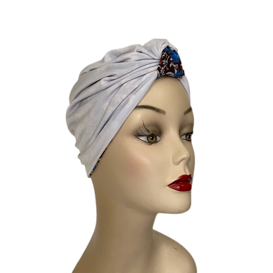 Pull On Blue Floral Turban
