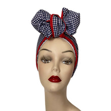 Load image into Gallery viewer, Navy Gingham with Red Turban

