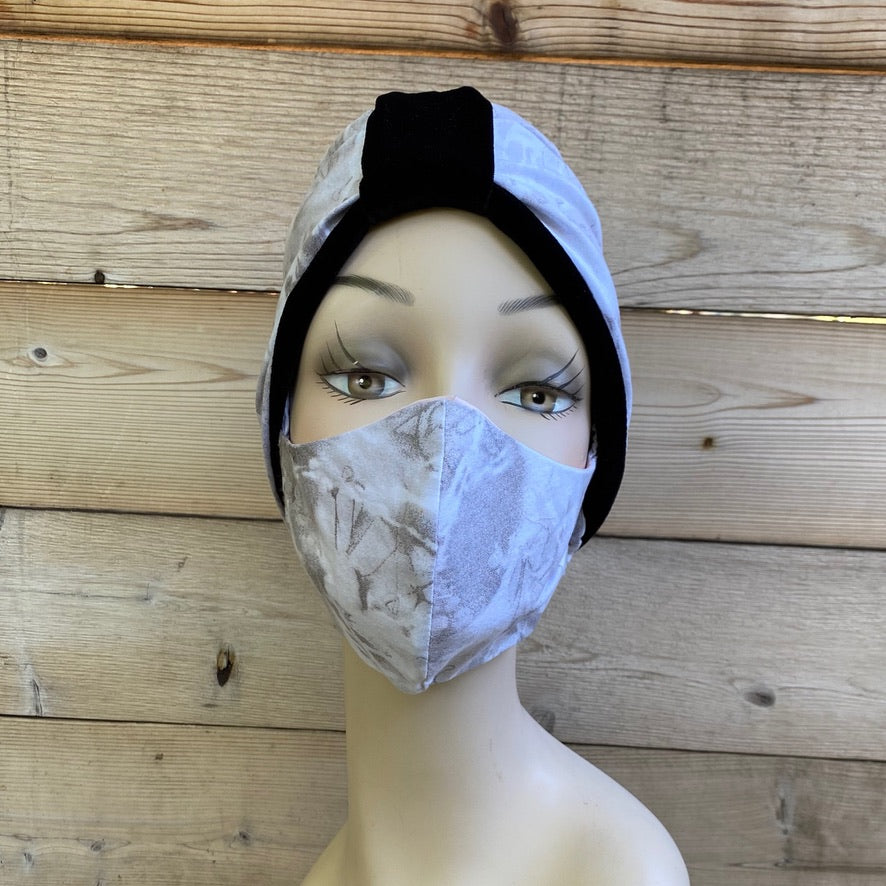 Pull On Black Velvet Reversible Turban with Mask