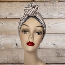 Load image into Gallery viewer, Vintage Style Grey Stripe Hearts Turban
