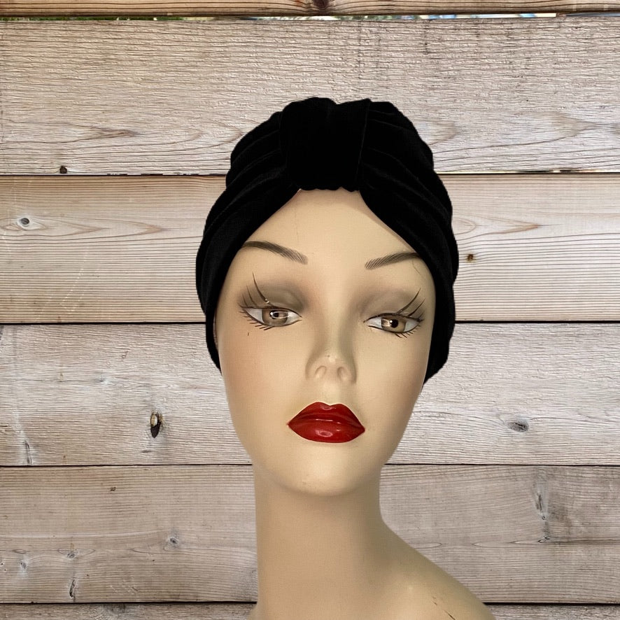 Pull On Black Velvet & Dusty Pink Reversible Turban