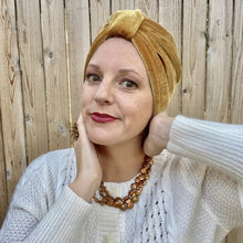 Load image into Gallery viewer, Gold Velvet &amp; Floral Turban
