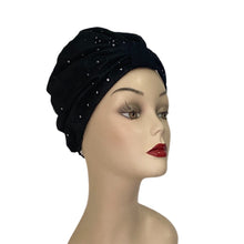 Load image into Gallery viewer, Pull On Black Eyelet Turban
