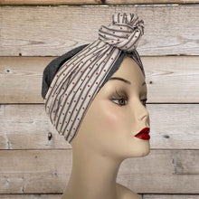 Load image into Gallery viewer, Vintage Style Grey Stripe Hearts Turban
