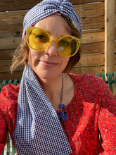 Load image into Gallery viewer, Navy Gingham with Red Turban
